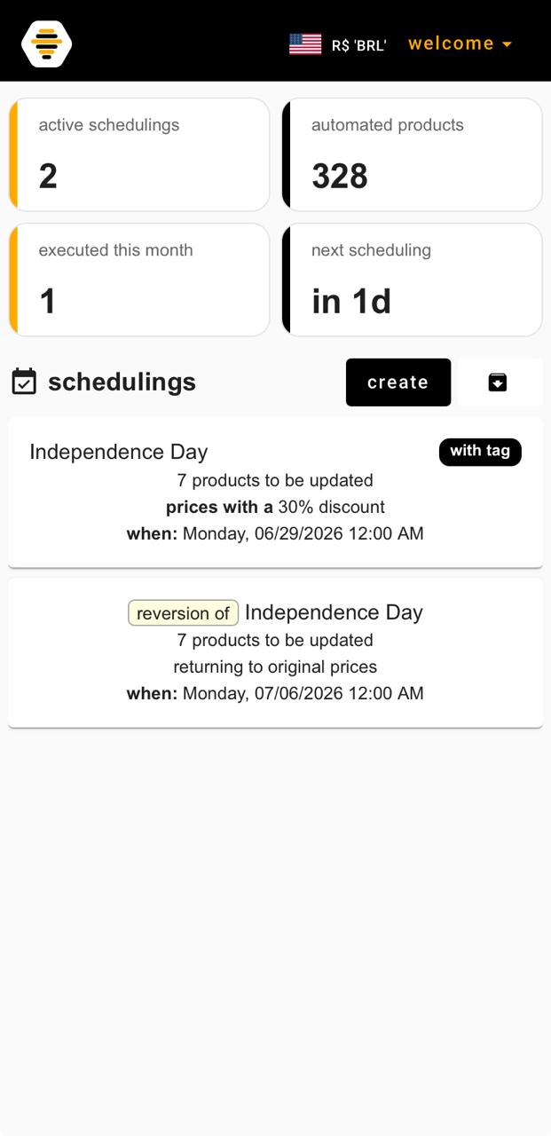 agendabee dashboard with schedulings listed — update and automatic reversal visible