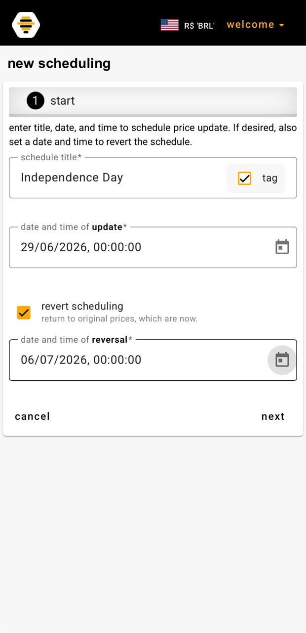 Step 1 of agendabee — configuration of title, update date and reversal date
