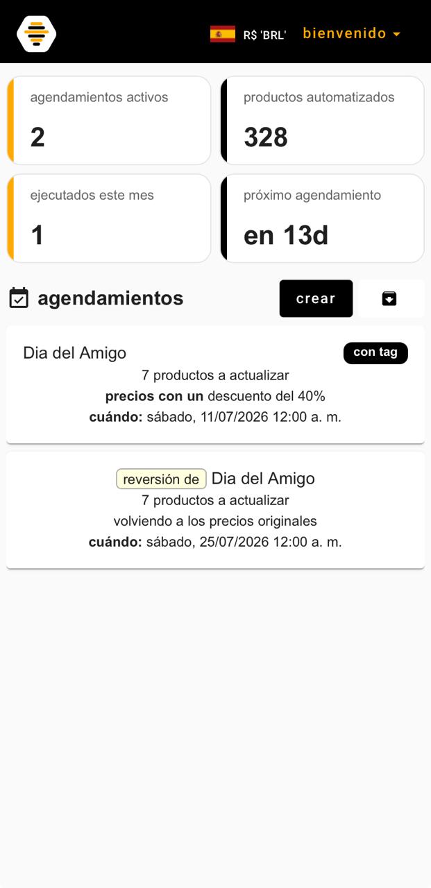 Panel de agendabee con agendamientos listados — actualización y reversión automática visibles