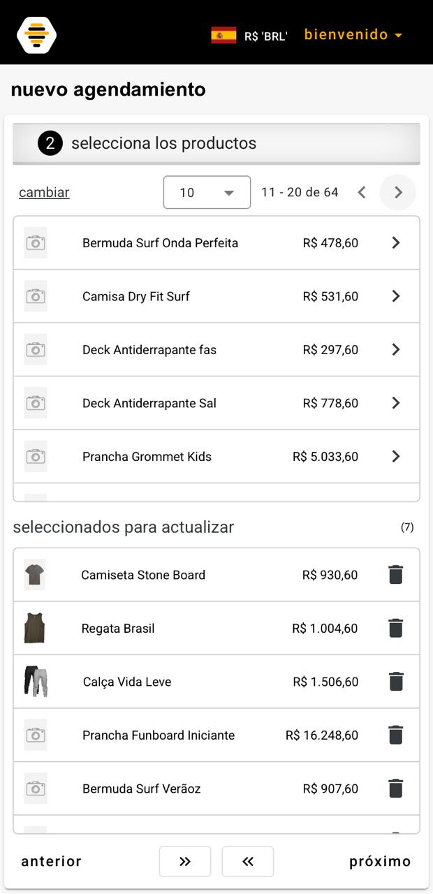 Paso 2 de agendabee — selección de productos que participarán en la promoción