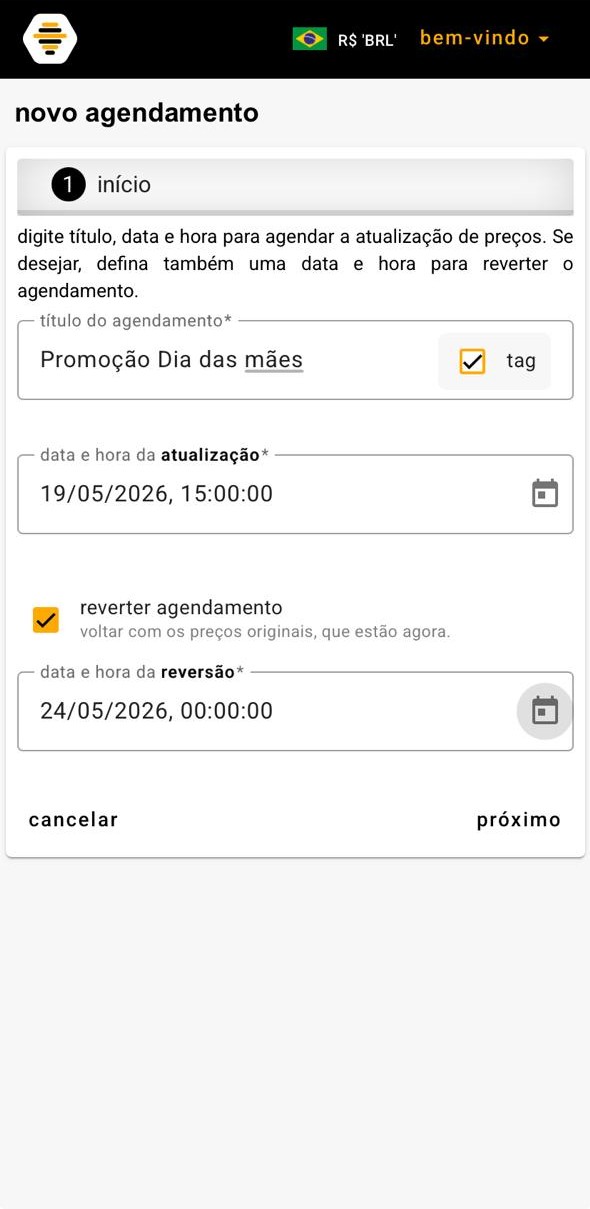 Passo 1 do agendabee — configuração de título, data de atualização e data de reversão
